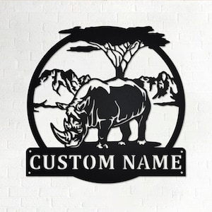 Custom Rhinoceros Metal Wall Art, Personalized Rhinoceros Name Sign Decoration For Room, Rhinoceros Home Decor, Custom Rhinoceros