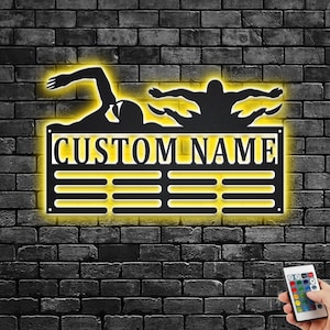 Custom Swimming Medal Holder LED Light, Personalized Swimming Player Name Medal Hanger, Swimming Medal Display Awards Sign, Swimming Sign