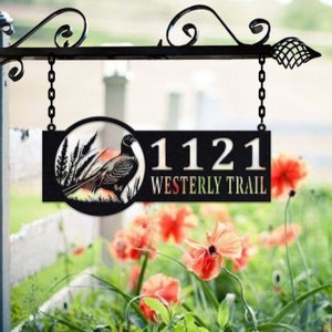 Personalized Pheasant Metal Address Sign House Number Hanging Address Plaque Yard Sign, Outdoor Sign Garden Stake, Address Name Metal Sign