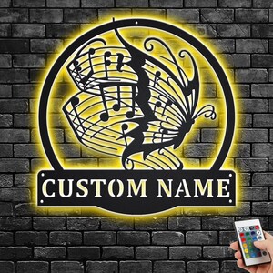 Custom Butterfly Music Metal Wall Art With LED Light, Personalized Butterfly Music Name Sign Decoration For Room, Butterfly Music Home Decor