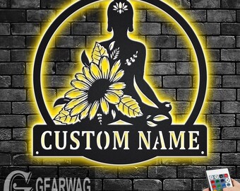 Namaste yoga metalen muurkunst op maat met led-verlichting