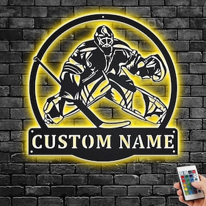 Custom Hockey Torwart Metall LED Wandkunst: Personalisiertes Namensschild