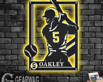 Personalized Baseball LED Metal Art Sign / Light up Baseball Name Metal ...