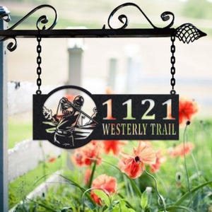 Personalized Male Golfer Metal Address Sign House Number Hanging Address Plaque Yard Sign, Outdoor Sign Garden Stake, Metal Address Sign