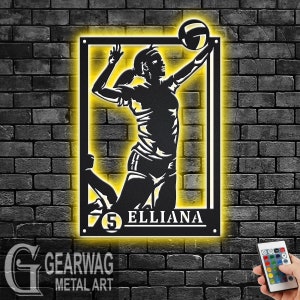 Custom Female Volleyball Signage Metal Sign With LED Light, Personalized Volleyball Player Name Sign Decoration, Volleyball Metal LED Decor