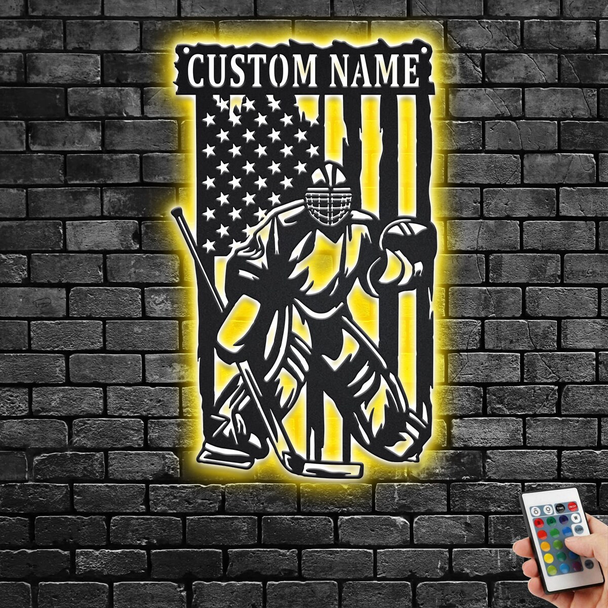 Custom US Hockey Goalie Metal Wall Art With LED Light,Personalized Hockey Goalie Name Sign Decoration For Room,Hockey Goalie Metal LED Decor