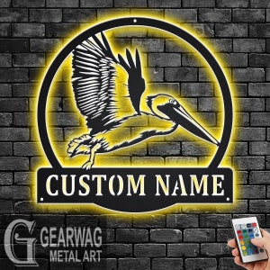 Custom Pelican Metal Wall Art With LED Light, Personalized Pelican Name Sign Decoration For Room, Pelican Metal LED Decor, Custom Pelican