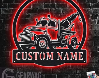 Custom Tow Truck Metal Sign with LED Lights: Personalized Room Decor