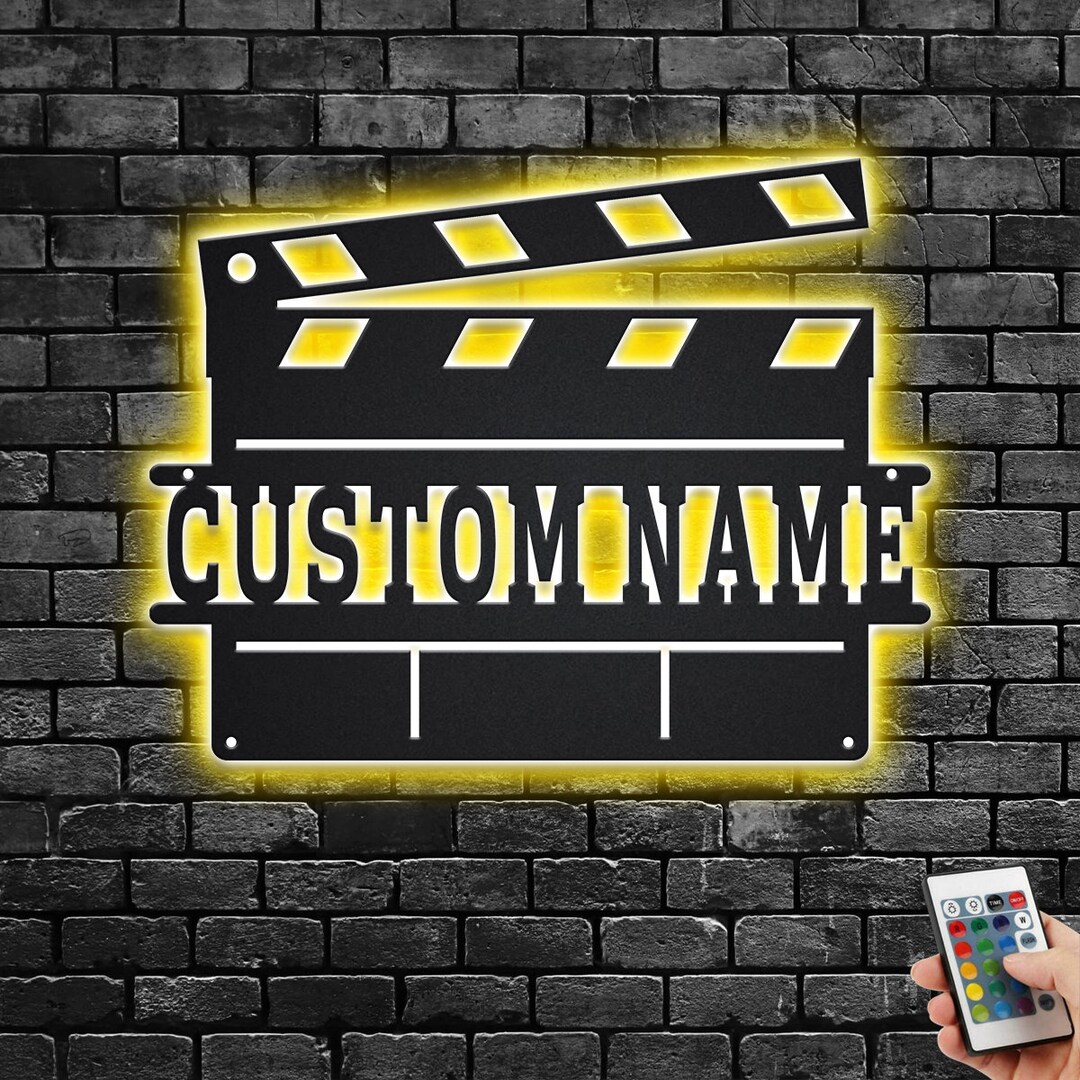 Custom Clapperboard Metal Wall Art With LED Light, Personalized Movie