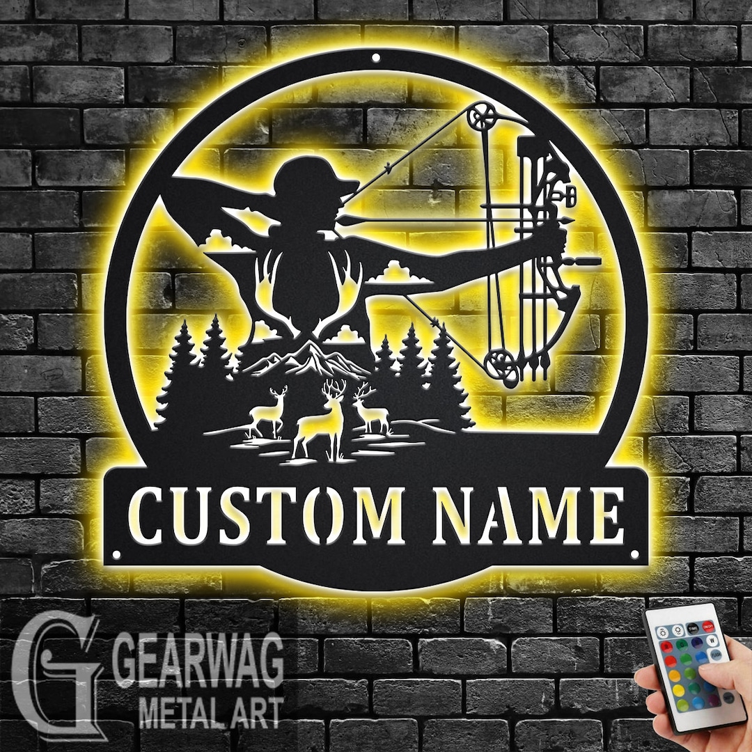 Custom Bow Hunter Metal Sign: Personalized LED Room Decor - Etsy