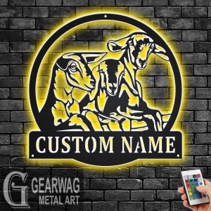 Custom Goat Metal Wall Art With LED Light, Personalized Goat Name Sign Decoration For Room, Goat Metal LED Decor, Custom Goat Metal Sign
