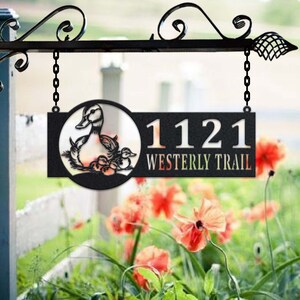 Personalized Duck Metal Address Sign House Number Hanging Address Plaque Yard Sign, Outdoor Sign Garden Stake, Address Name Metal Sign