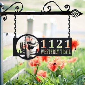 Personalized Cactus Metal Address Sign House Number Hanging Address Plaque Yard Sign, Outdoor Sign Garden Stake, Metal Address Sign