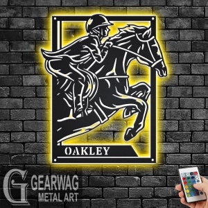 Custom Equestrian Signage Metal Sign With LED Light, Personalized Equestrian Player Name Sign Decoration For Room,Equestrian Metal LED Decor