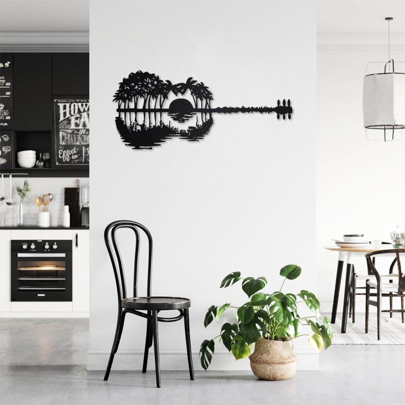 Guitar Sunset Metal Wall Art With LED Light Guitarist Sign Etsy