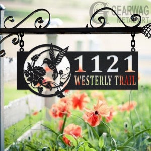 Personalized Hummingbird Metal Address Sign House Number Hanging Address Plaque Yard Sign, Outdoor Sign Garden Stake, Custom Address Sign