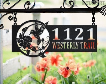 Personalized Hummingbird Metal Address Sign House Number Hanging Address Plaque Yard Sign, Outdoor Sign Garden Stake, Custom Address Sign
