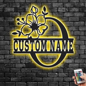 Custom Floral Alphabet O Metal Wall Art With Led Light, Personalized Alphabet Family Name Sign Decoration For Room,Last Name Metal LED Decor