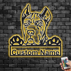 Custom Cane Corso Metal Wall Art With LED Light, Personalized Cane Corso Name Sign Decoration For Dog Room, Cane Corso Dog Metal Home Decor