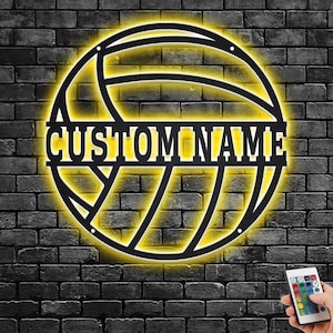 Custom Volleyball Metal Wall Art With LED Light, Personalized Volleyball Player Name Sign Decoration For Room, Volleyball Metal LED Decor