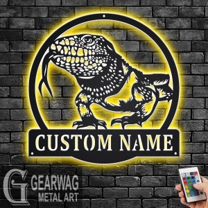 Custom Bearded Dragon Metal Wall Art With LED Light, Personalized Bearded Dragon Name Sign Decoration For Room, Bearded Dragon LED Decor