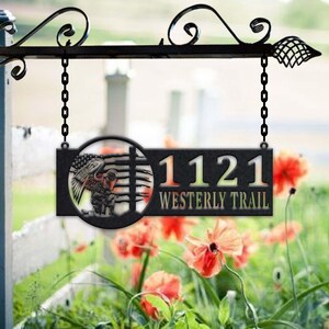 Personalized Soldier Metal Address Sign House Number Hanging Address Plaque Yard Sign, Outdoor Sign Garden Stake, Metal Address Sign