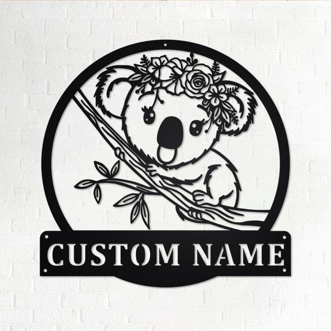 Custom Floral Koala Metal Wall Art Personalized Koala Name Etsy