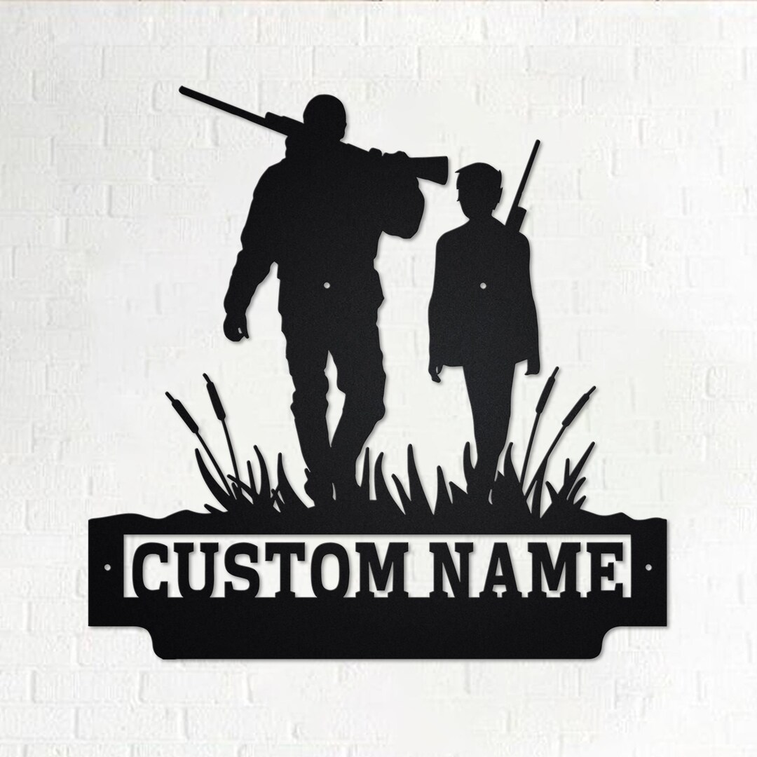 Custom Father and Son Hunting Metal Wall Art, Personalized Hunter Name