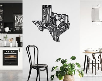 Texas Cactus Metal Wall Art: Powder Coated Steel Sign