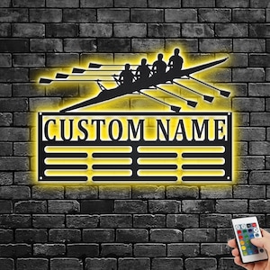 Custom Rowing Medal Holder LED Light, Personalized Rowing Player Name Medal Hanger, Rowing Medal Display Awards Sign,Custom Rowing Name Sign