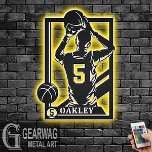 Custom Basketball Signage Metal Wall Art With LED Light, Personalized Basketball Player Name Sign Decoration, Basketball Player LED Sign
