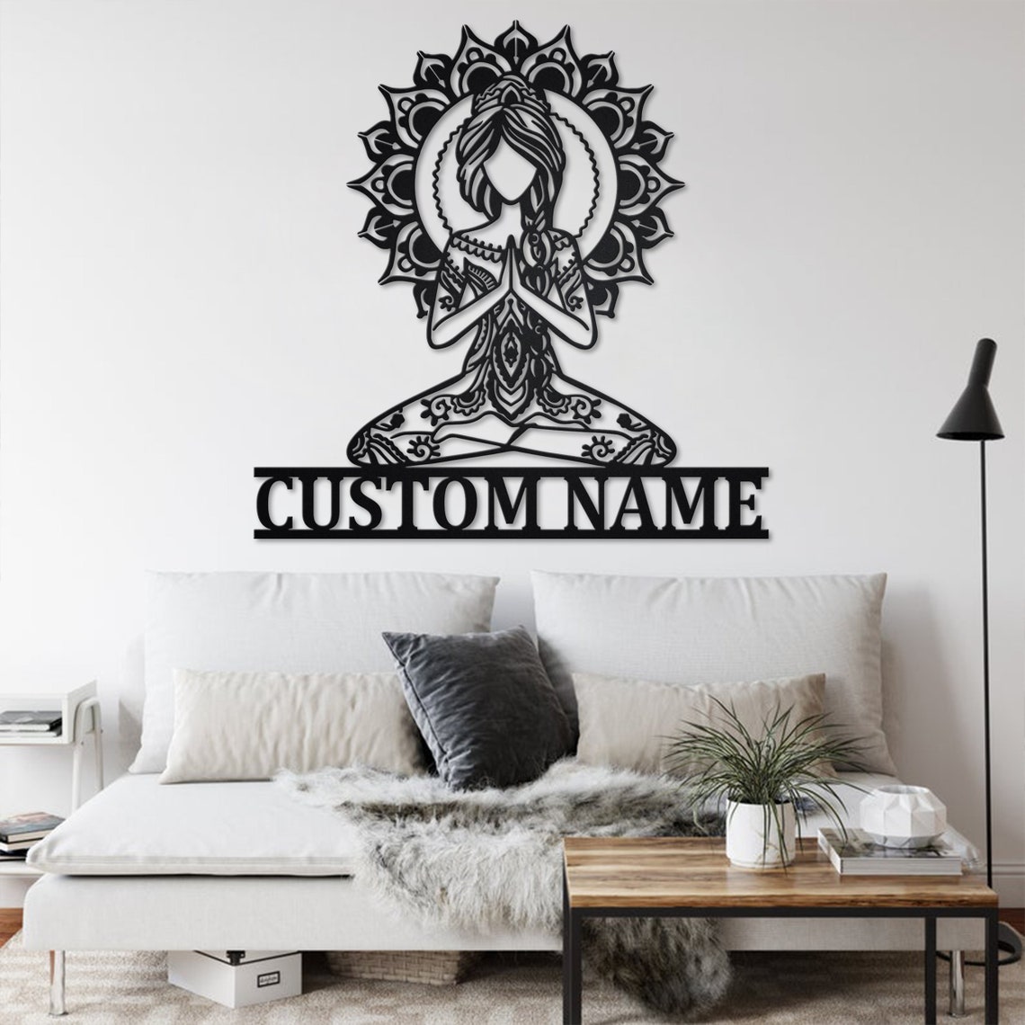 Custom Yoga Girl Mandala Metal Wall Art With LED Light Etsy