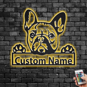 Custom French Bulldog Metal Wall Art With LED Light, Personalized French Bulldog Name Sign Decoration For Dog Room, French Bulldog LED Decor