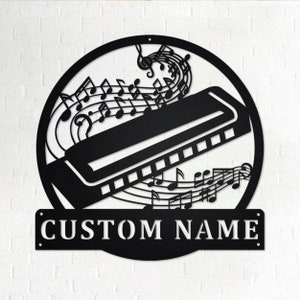 Custom Harmonica Musical instrument Metal Wall Art, Personalized Harmonica Teacher Name Sign Decoration For Room, Harmonica Home Decor