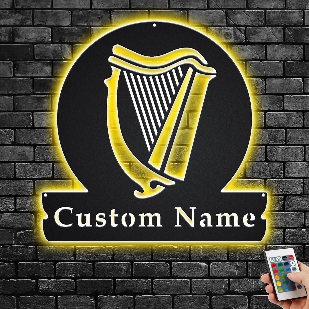 Custom Celtic Harp Metal Wall Art With LED Light: Personalized Home ...