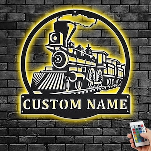 Custom Train Metal Wall Art With LED Light, Personalized Train Name Sign Decoration For Room, Train Metal LED Decor, Custom Train, Train