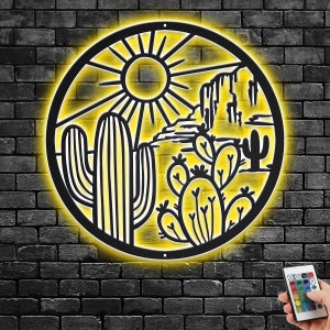 Cactus Monogram Metal Wall Art With LED Light, Cactus Sign Decoration For Room, Cactus Metal Home Decor, Cactus Lover Gift, Cactus LED Light