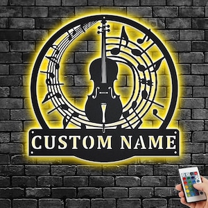 Custom Cello Musical instrument Metal Wall Art With LED Light, Personalized Cello Teacher Name Sign Decoration For Room, Cello Home Decor