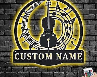 Arte de pared de metal para violonchelo personalizado con LED: decoración personalizada para salas de música