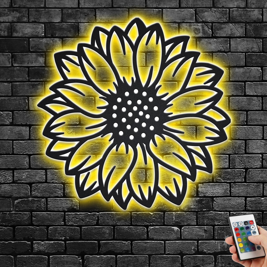 Sunflower Metal Wall Art With LED Light, Sunflower Metal Sign