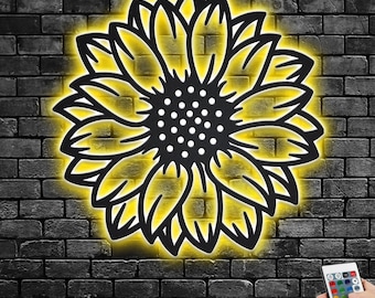 LED Sunflower Metal Wall Art: Remote Control Decor