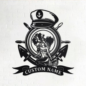 Custom Mermaid Sailor Anchor Compass Metal Wall Art, Personalized Sailor Name Sign Decoration For Room, Sailor Home Decor, Custom Sailor