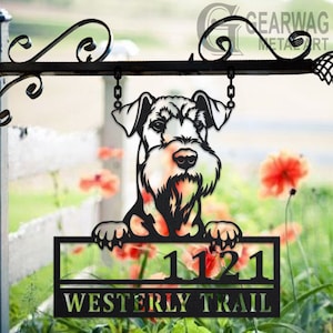 Personalized Airedale Terrier Dog Metal Address Sign House Number Hanging Address Plaque Yard Sign, Outdoor Sign Garden Stake