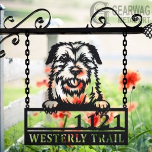 Personalized Border Terrier Dog Metal Address Sign House Number Hanging Address Plaque Yard Sign, Outdoor Sign Garden Stake, Address Sign