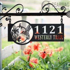 Personalized Hummingbird Metal Address Sign House Number Hanging Address Plaque Yard Sign, Outdoor Sign Garden Stake, Custom Address Sign