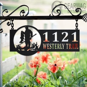 Personalized Fisher Metal Address Sign House Number Hanging Address Plaque Yard Sign, Outdoor Sign Garden Stake, Custom Address Sign