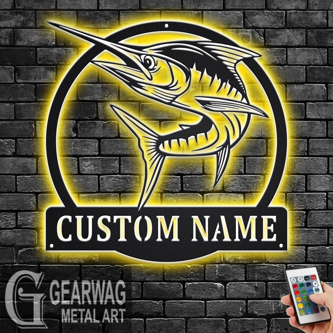 Custom Marlin Fish Metal Wall Art With LED Light Personalized Etsy