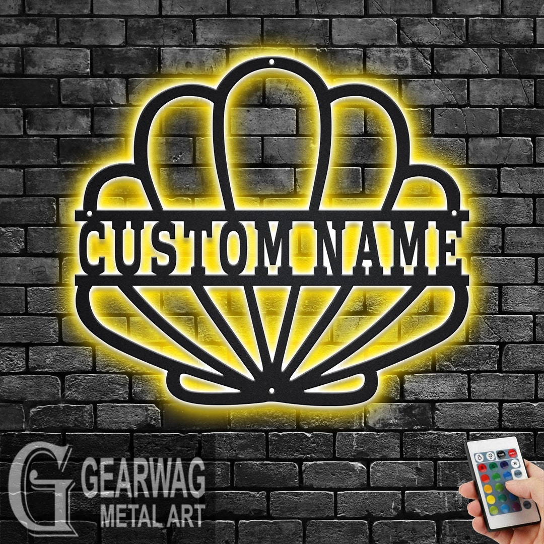 Personalized Seashell Metal Sign: LED Light, Custom Name Wall Art - Etsy