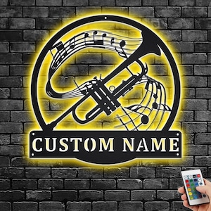 Custom Trumpet Musical Instrument Metal Wall Art With LED Light, Personalized Trumpet Teacher Name Sign Decoration For Room, Trumpet Decor