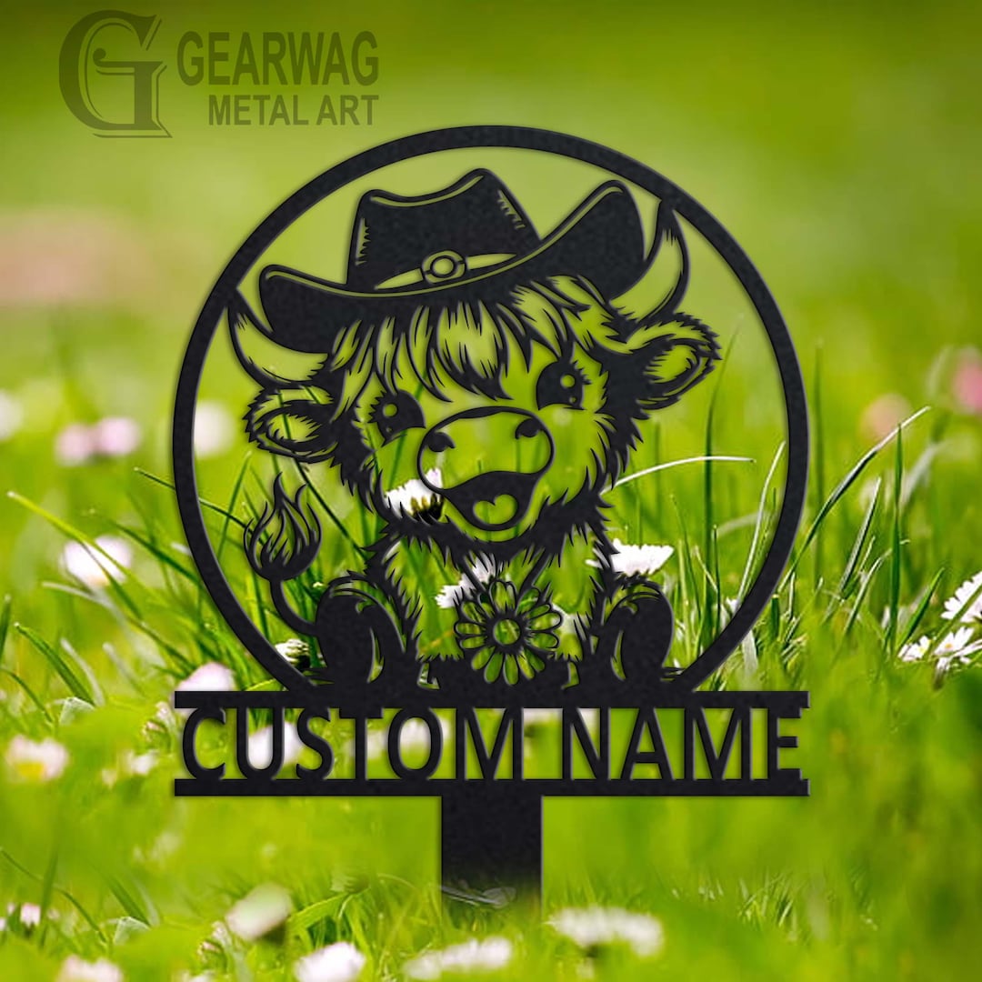 Personalized Highland Cow Garden Sign, Metal Yard Art, Custom Highland ...